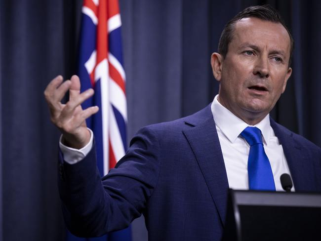 PERTH, AUSTRALIA - JANUARY 08:  Western Australian Premier Mark McGowan speaks during a press conference on Covid-19 following the National Cabinet meeting on January 8, 2021 in Perth, Australia. Australia's national cabinet met today to discuss concerns about the UK variant of the Covid-19 strain as Brisbane enters a three-day lockdown after a cleaner working at a quarantine hotel tested positive for strain. (Photo by Matt Jelonek/Getty Images)