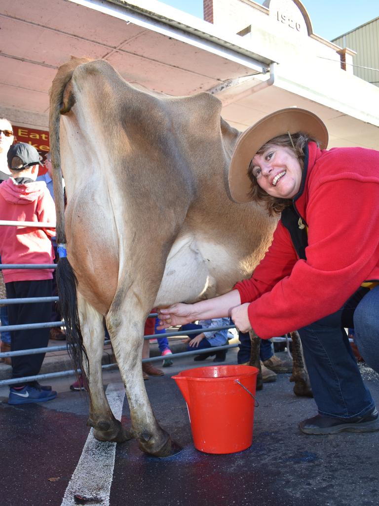 Radio presenter Ruth Woodhams in the celebrity milking comp last year.