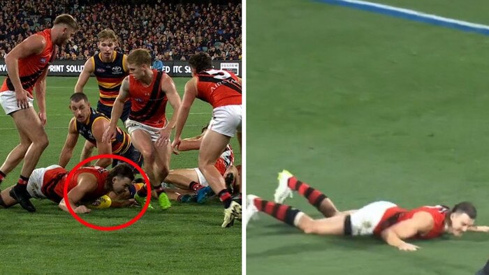 Essendon’s five-point win over Adelaide has been marred by a last-second controversial umpiring decision. 