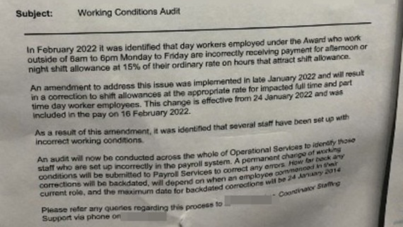 A Queensland Health memo sent to all staff at a major hospital about workers “set up incorrectly in the payroll system”.