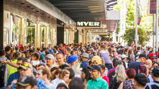 Bustling Bourke Street Mall is going smoke free. Picture: Martin Keep