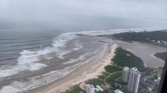 Helicopter vision of flooding across Gold Coast in Feb 2022