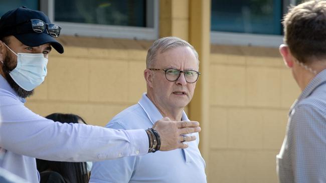 Prime Minister Anthony Albanese in Alice Springs after meeting with local leaders and Chief Minister Natasha Fyles. Picture: Liam Mendes/The Australian