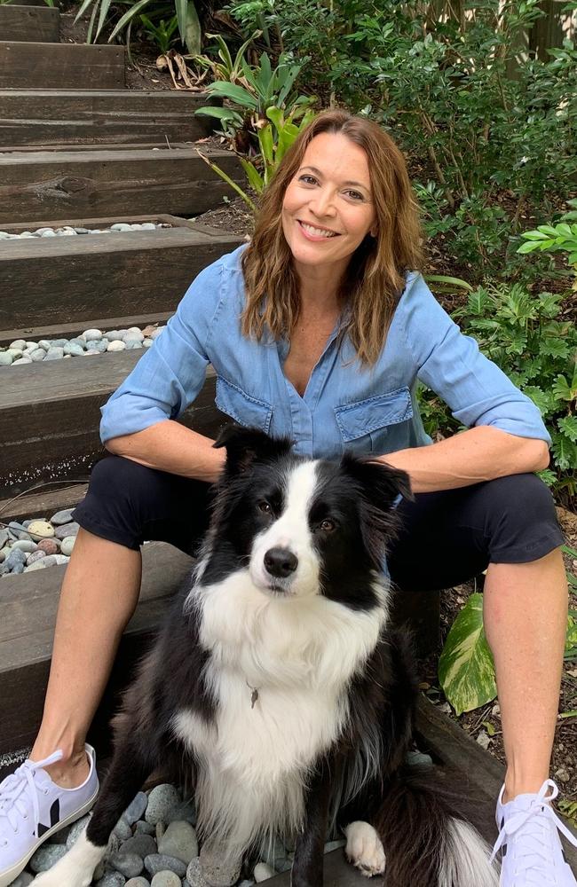 Sofie Formica spending time with her dog in their backyard