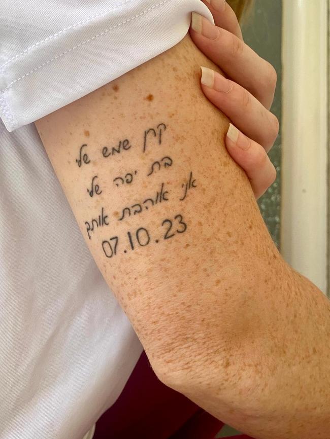 Nicole had her mother’s final words to her tattooed on her arm in Hebrew. Picture: Supplied