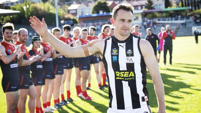 Glenorchy Jaye Bowden leaves the ground after losing to North Hobart at North Hobart. Picture Chris Kidd