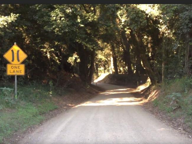 The exit road near the supposed dead end from where William Tyrrell vanished more than three years ago.