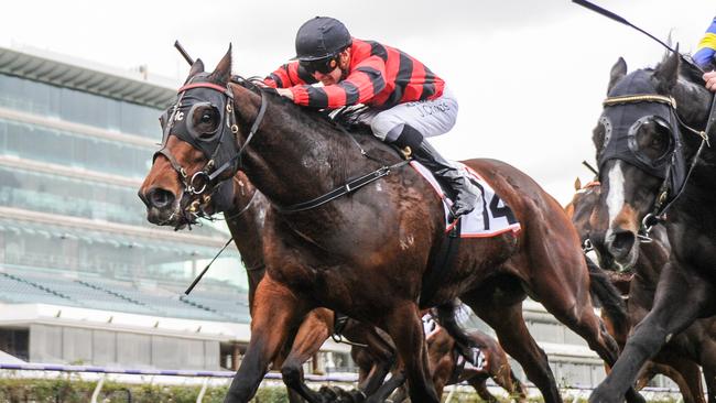 Jockey Jordan Childs rides Honey Esprit to victory in race 4, the G.h Mumm Picnic At Flemington Trophy, during Bagotville Race Day at Flemington Racecourse in Melbourne, Saturday, June 6, 2020. (AAP Image/Supplied by Racing Photos) NO ARCHIVING, EDITORIAL USE ONLY