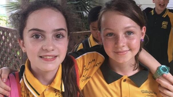 Lily Bruce with her friend Lily Veenboer at Wellington Point State School. Pictures: Contributed