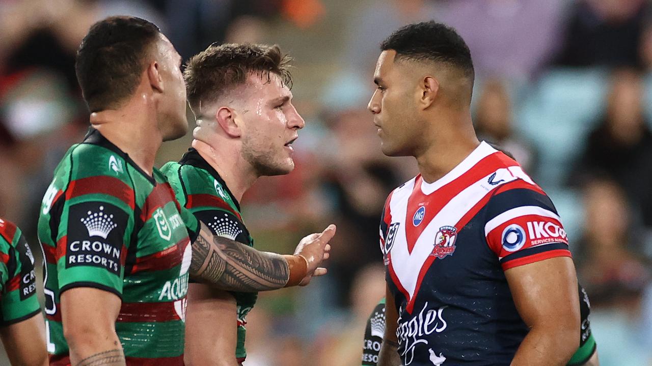 Jai Arrow had some words for Daniel Suluka-Fifita in Round 3. (Photo by Cameron Spencer/Getty Images)