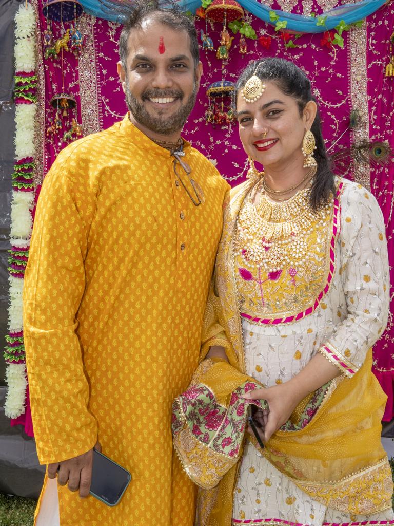 Sid and Divya Bhardwaj. Krishna Janmashtami celebrations in Toowoomba Civic Square. Sunday, August 28, 2022. Picture: Nev Madsen.