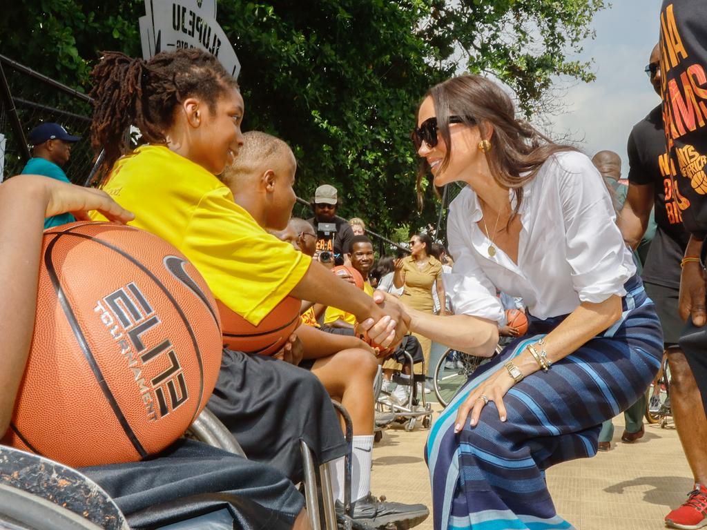 Harry and Meghan met with children in Lagos, Nigeria. Picture: Andrew Esiebo/Getty Images for The Archewell Foundation