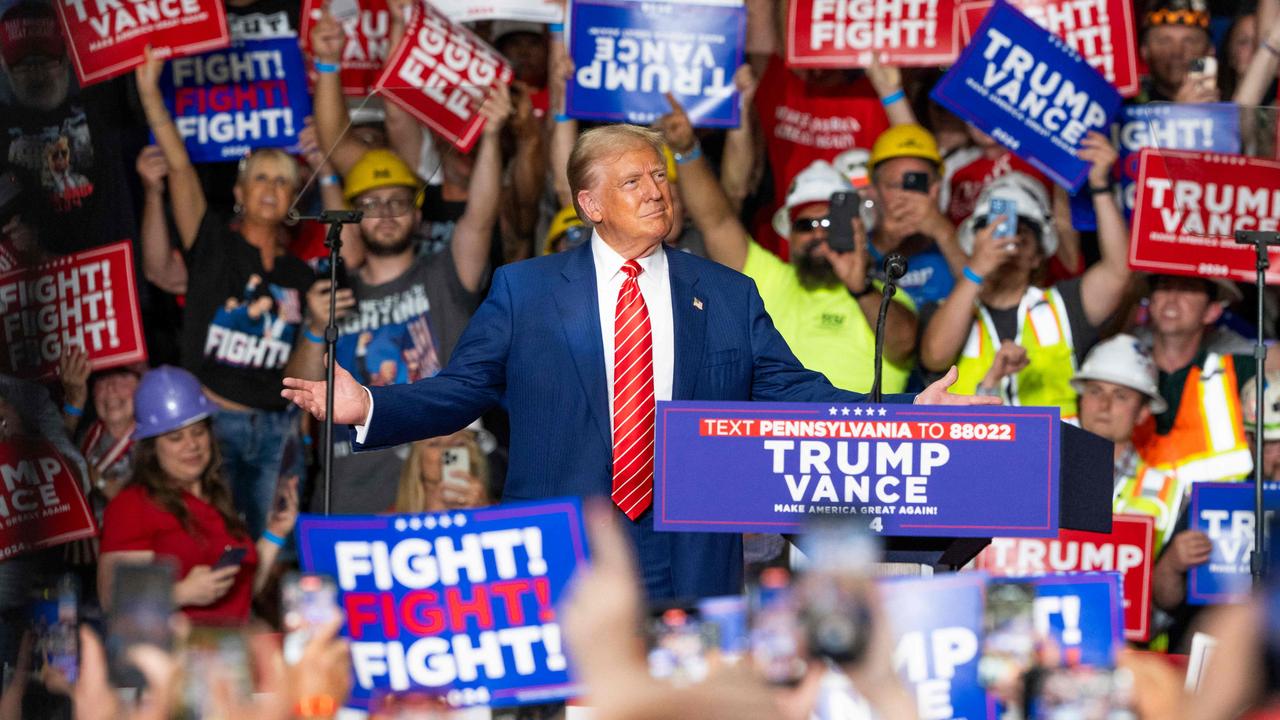 Mr Donald Trump reacts at his rally in Johnstown, Pennsylvania on August 30. Picture: Roberto Schmidt / AFP