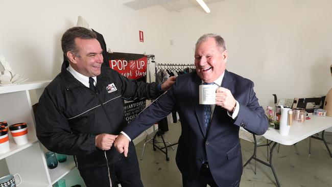 Lord Mayor Robert Doyle and Salvation Army Major Brendan Nottle. Picture: Alex Coppel.