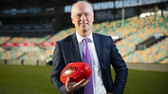 Tasmania AFL project team chairman Brett Godfrey at a press conference at Blundstone Arena. Picture: Richard jupe