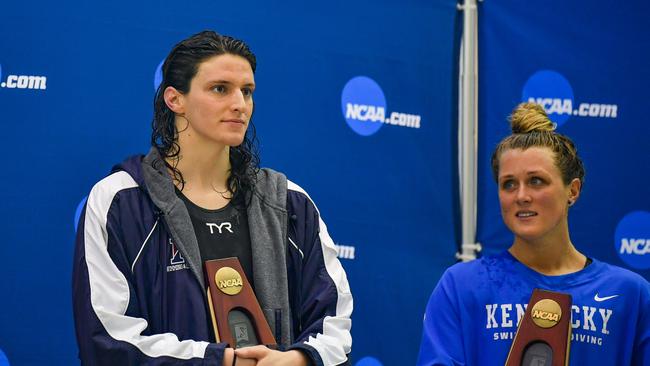 Three former University of Pennsylvania women’s swimmers alleged they suffered emotional trauma by having transgender swimmer Lia Thomas (pictured left) as a teammate (Photo by Rich von Biberstein/Icon Sportswire via Getty Images)