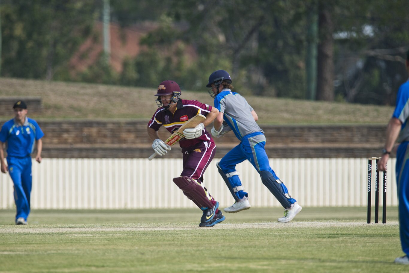 Andy Bichel makes runs for Bulls Masters against Australian Country XI in Australian Country Cricket Championships exhibition match at Heritage Oval, Sunday, January 5, 2020. Picture: Kevin Farmer