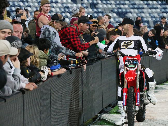 Nitro Circus at Kardinia Park on March 7, 2022. Stunts, crowd reactions, fireworks, plenty of colour. Picture: Mark Wilson