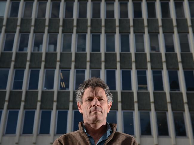 Heroic Monash lecturer Professor Brett Inder outside the Robert Menzies Building where the shooting spree occurred. Picture: Jason Sammon