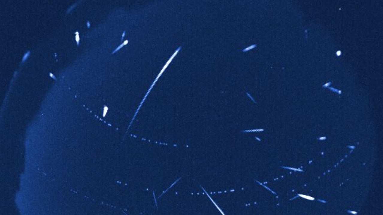 A composite image of meteors in the Lyrid shower over the US state of Texas in 2012. Picture: NASA