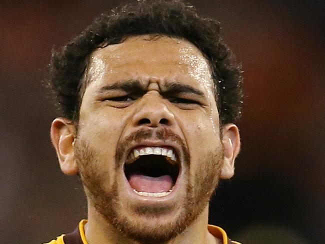 Second Qualifying Final. Geelong vs Hawthorn at the MCG. Cyril Rioli celebrates last qtr goal . Pic: Michael Klein