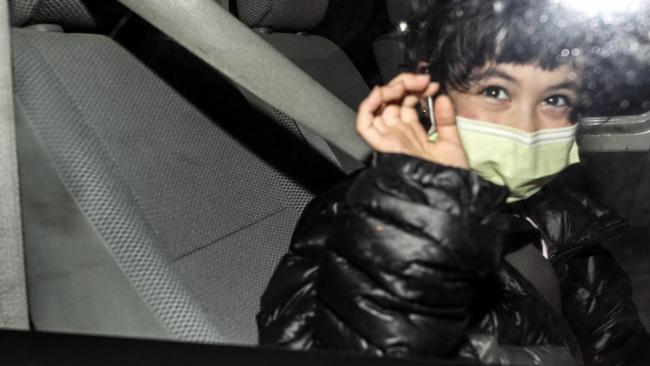 A child evacuee arrives on Christmas Island on Tuesday morning. Picture: Colin Murty