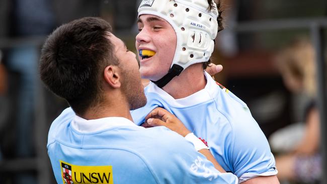 Ollie Aboud celebrates scoring against the Melbourne Rebels at Daceyville. Pics: Julian Andrews