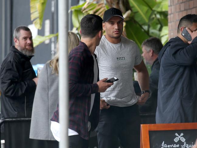 Bulldogs players arrive at the Harbour View Hotel in The Rocks for Mad Monday. Picture: Toby Zerna