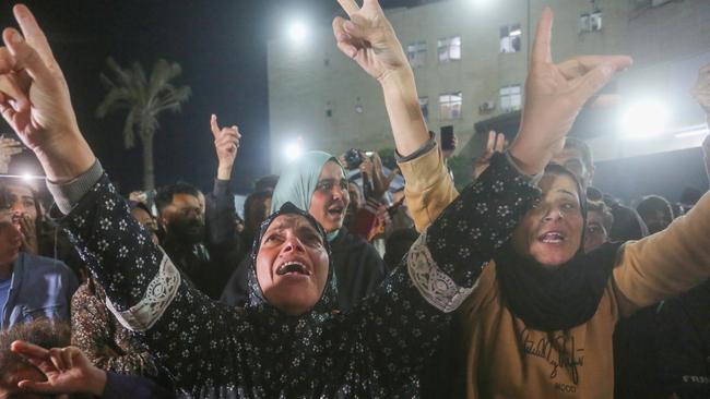 Palestinians gather to celebrate after US President-elect Donald Trump's announcement of hostage deal. Picture: Ashraf Amra/Anadolu via Getty Images