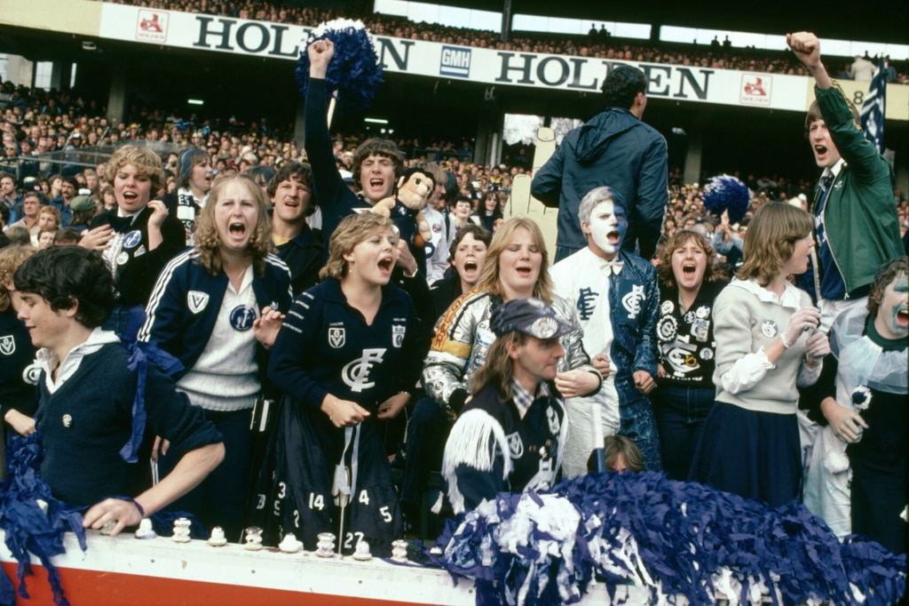 Carlton fans enjoy their Grand Final day. Picture: Rennie Ellis, courtesy State Library Victoria