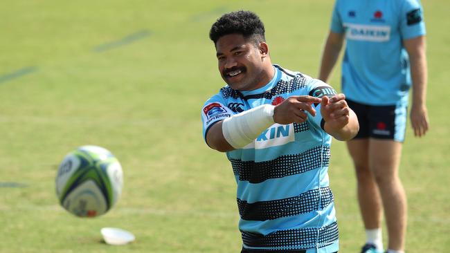 Tatafu Polota-Nau is all smiles at Waratahs training. Picture: Brett Costello