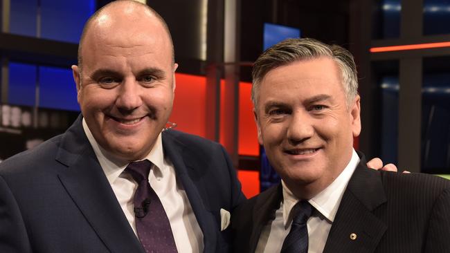 Craig Hutchison and Eddie McGuire. Picture: Channel 9