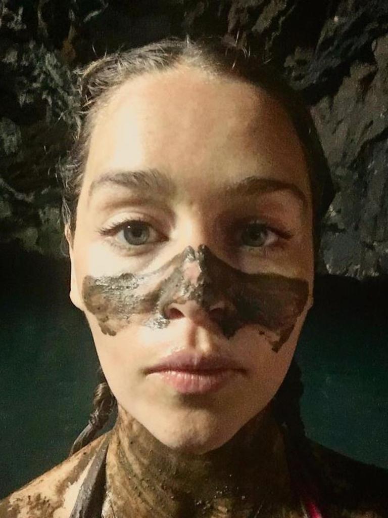 Emilia Clarke, "MUD. MUD. Good for the.... Um... tourist in a cave?" Picture: Instagram