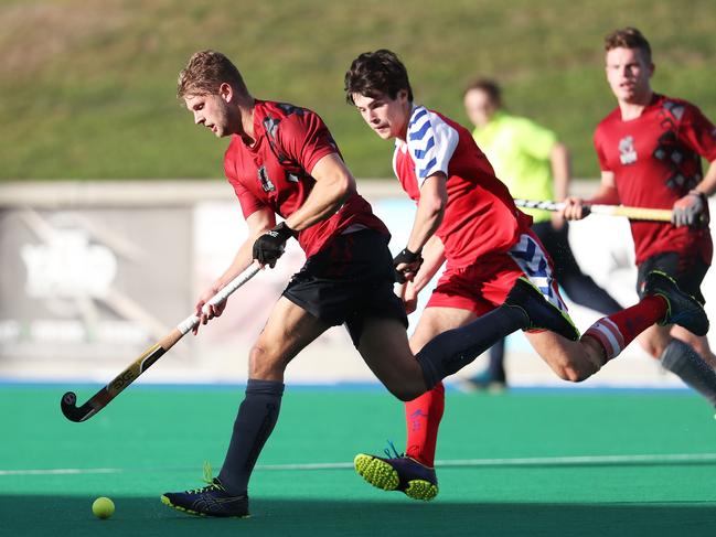 Josh Beltz playing for his original club DiamondBacks in a local Premier League game against Canterbury at the Tasmanian Hockey Centre. Picture: NIKKI DAVIS-JONES