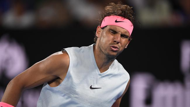 Rafael Nadal in a world of pain against Marin Cilic Picture: AAP.