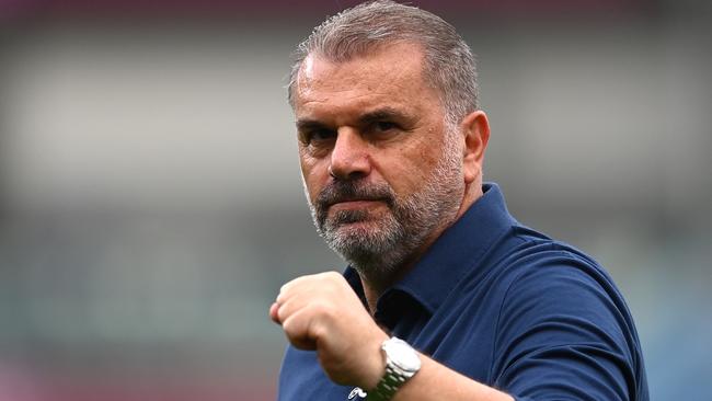 BURNLEY, ENGLAND - SEPTEMBER 02: Ange Postecoglou, Manager of Tottenham Hotspur, celebrates his team's victory after the Premier League match between Burnley FC and Tottenham Hotspur at Turf Moor on September 02, 2023 in Burnley, England. (Photo by Gareth Copley/Getty Images)