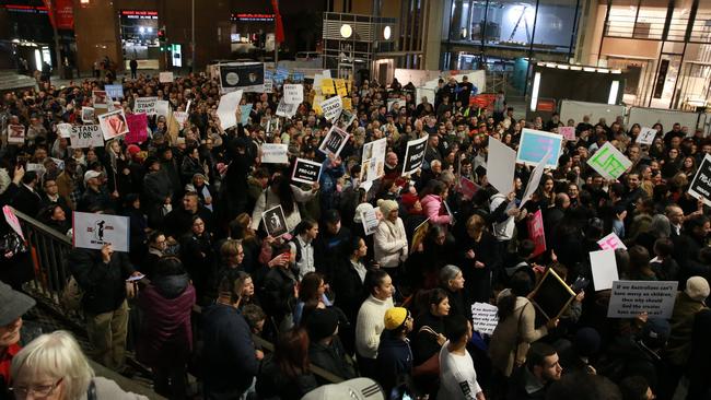 Protesters during a rally against the Reproductive Health Care Reform Bill 2019, in Martin Place, on the day it is introduced in the NSW Legislative Council. Picture: Justin Lloyd.