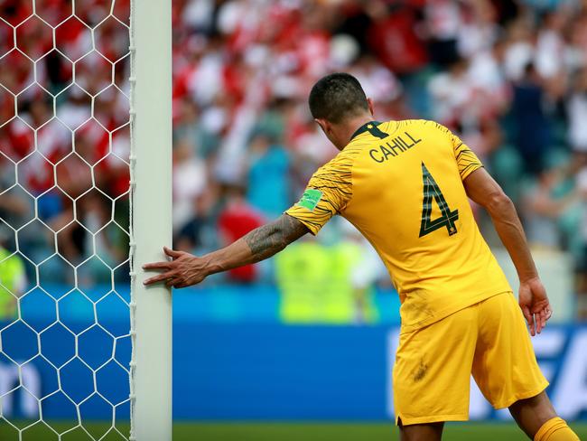 Tim Cahill’s iconic World Cup moment. Picture: Toby Zerna