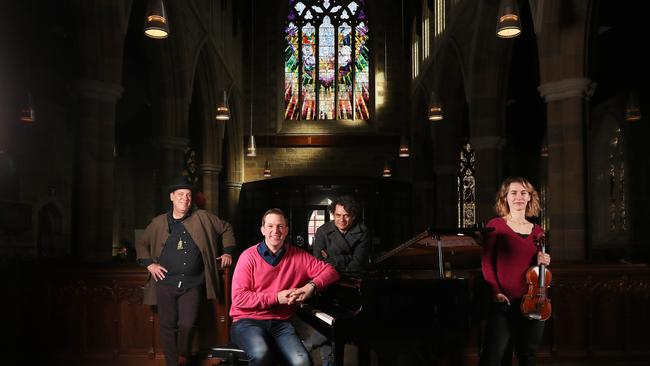 Brian Ritchie, Thomas Rimes, Ben Winspear, Emma McGrath who are all involved with the concert series. First Signs of Life concert series to held at St David's Cathedral Hobart. Picture: NIKKI DAVIS-JONES