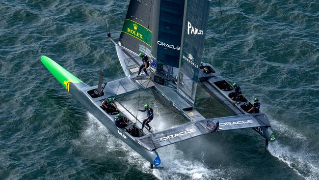 Australia SailGP Team aboard their F50 catamaran. Picture: Ricardo Pinto