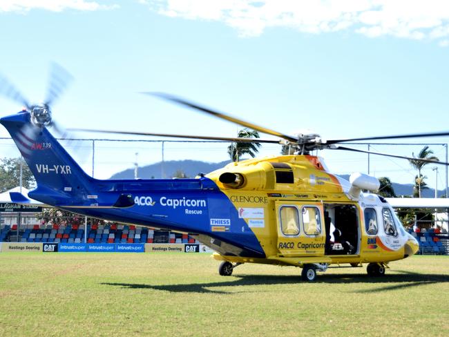 New RACQ CapRescue AW319 helicopter sets down in Browne Park Rockhampton