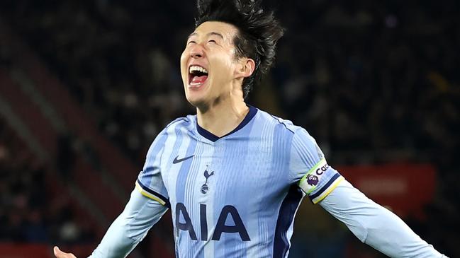 SOUTHAMPTON, ENGLAND - DECEMBER 15: Son Heung-Min of Tottenham Hotspur celebrates scoring his team's second goal during the Premier League match between Southampton FC and Tottenham Hotspur FC at St Mary's Stadium on December 15, 2024 in Southampton, England. (Photo by Dan Istitene/Getty Images)