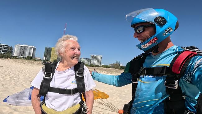 Betty Gregory touches down on Kirra Beach. Picture: Supplied