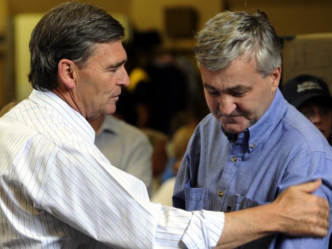 David Barton, right, with Premier John Brumby at a relief centre in Healesville in 2009. 