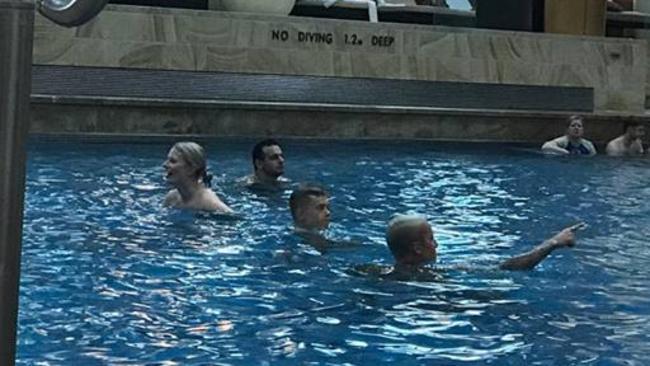 Justin Bieber enjoying a night swim at Crown after giving Melbourne Ice the cold shoulder. Picture: Trent Needham