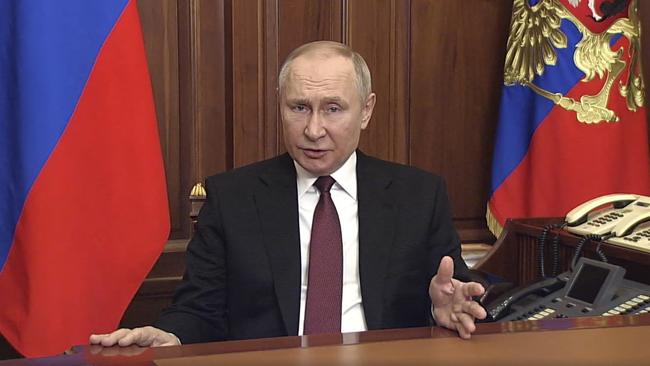 Vladimir Putin tells Russians that he has begun a ‘military operation’ in Ukraine on February 24 last year. Picture: AFP