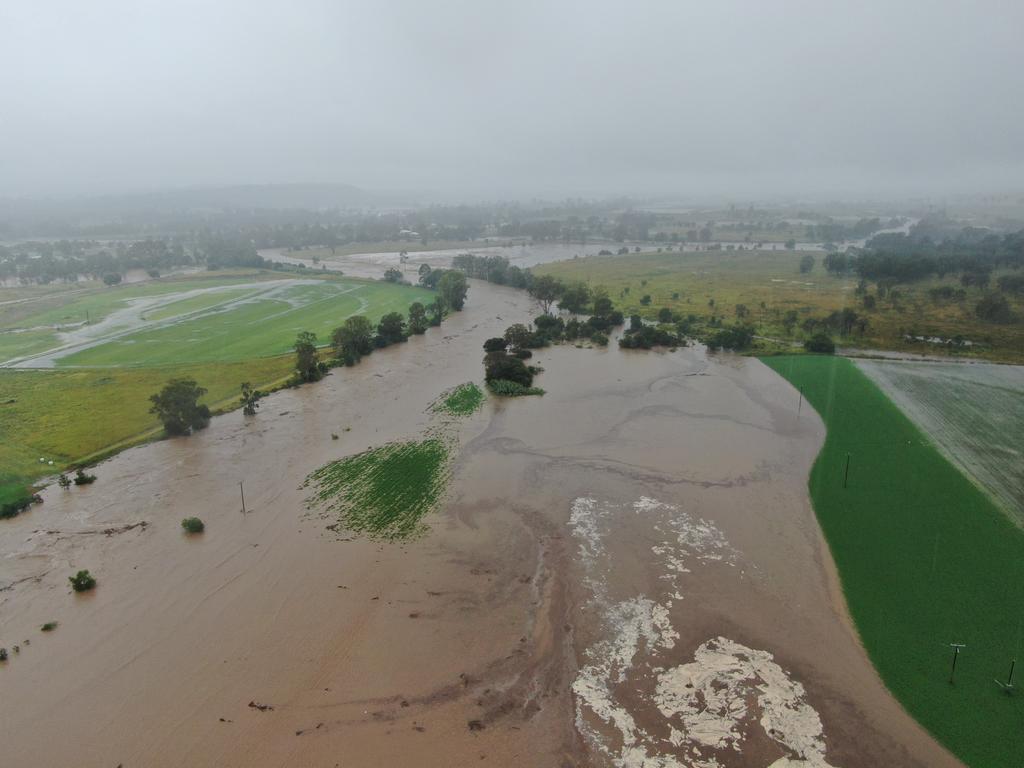 Aerial footage of flooding in the Lockyer Valley on Sunday, February 27, 2022. Photo: Joe Kluck.
