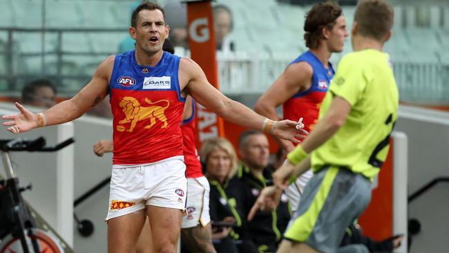 Luke Hodge feels the frustration on a painful day for the Lions. Pic: AAP