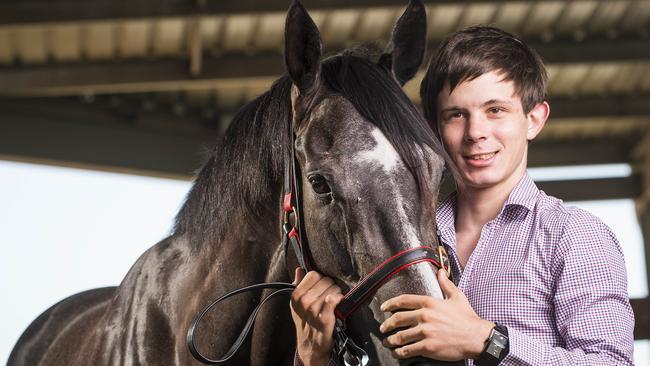 Samuel Payne. Apprentice jockey and nephew of Melbourne Cup Winning jockey Michelle Payne, Samuel Payne has relocated from Brisbane to complete his apprenticeship. Samuel Payne with Alpine Passion at Mike Moroney Stables at Flemington Racecourse. Picture: Eugene Hyland