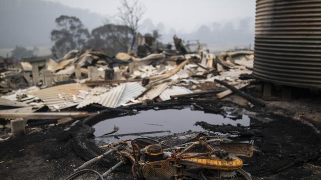 A home in Kiah NSW, that was destroyed in a bushfire in the early hours of January 4 this year. Picture by Sean Davey.